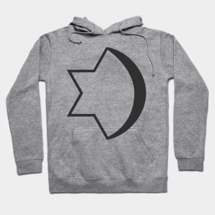 Combination of Star of David with Crescent religious symbols in black flat design icon Hoodie